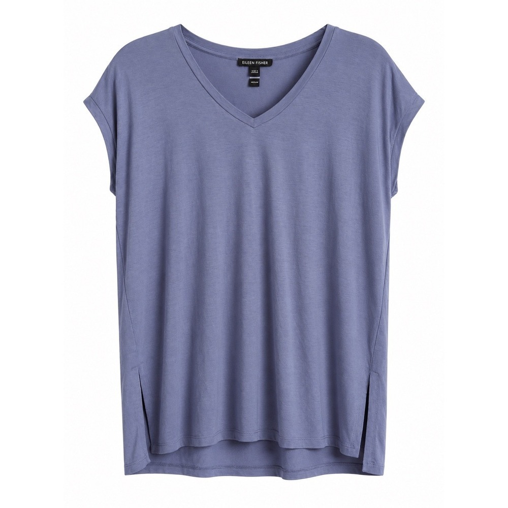 Eileen Fisher Purple Tencel V Neck Top XXS Oversized Minimalist Quiet Luxury